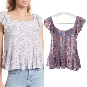 NWT Lucky Brand Phoebe Crochet Trim Sleeveless Top Lilac, Orange Small